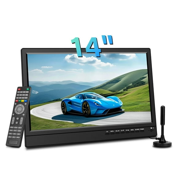 Feihe 14 inch Small Kitchen TV Portable with Antenna ATSC Tuner, Built-in TV Stand and Remote Control, HDMI, USB, TF,Hearphone Jack for Kitchen/Bedroom/Car/RV/Camping