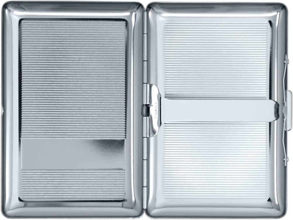 cigarette case steel Silver Metal-Plated Compact Cigarette Case & Stash Box (7X 100s Size  Cigarettes)