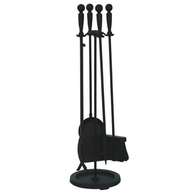 Uniflame F-1583B 5 Piece Brushed Black Finish Fire Set with Double Rods
