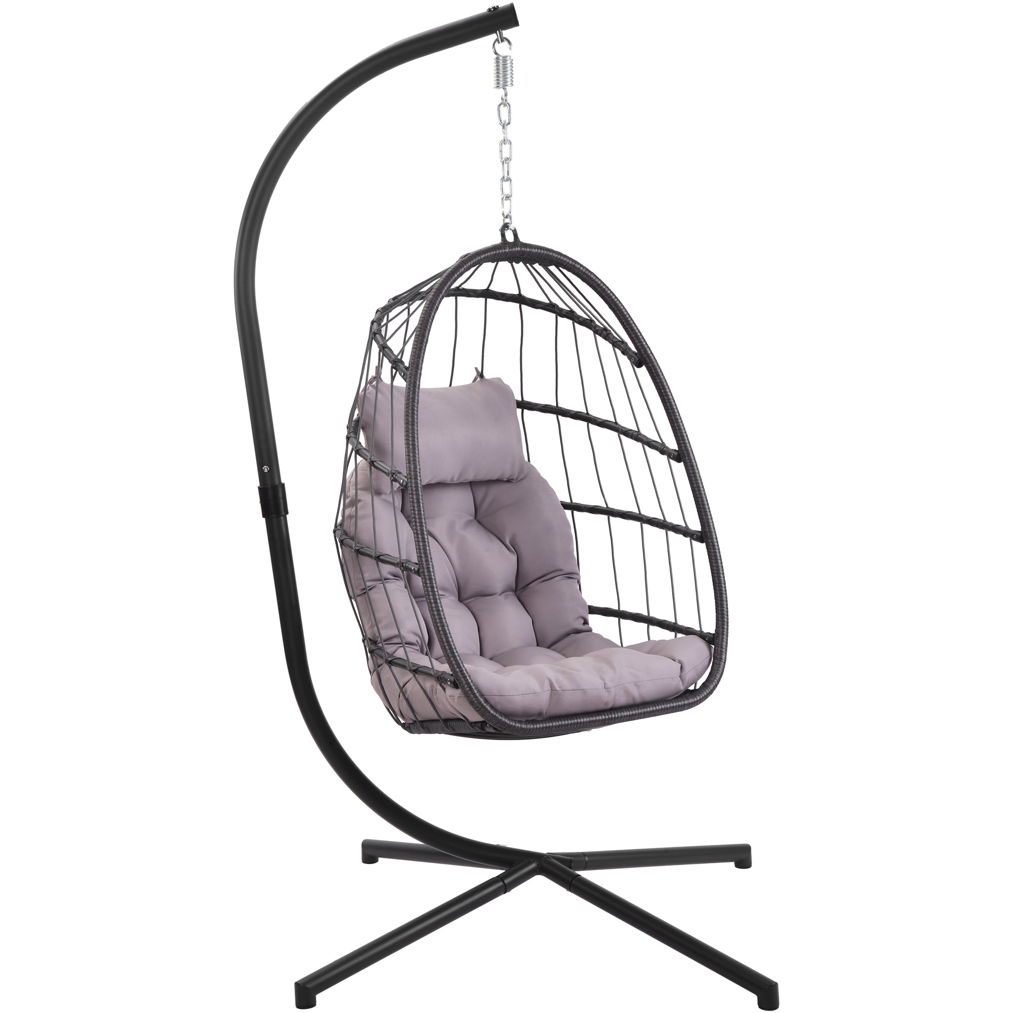 Clearance Hanging Wicker Egg Chair Outdoor Patio Hanging Chairs With Stand Uv Resistant Hammock Chair With Comfortable Gray Cushion Durable Indoor Swing Egg Chair For Garden Backyard 350lbs Walmart Com Walmart Com