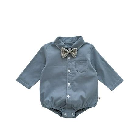 

Jalioing Infant Boys Lapel Bow Formal Jumpsuits Dressy Gentleman s Rompers Long Sleeve Kids Bodysuits (3-6 Months Blue)