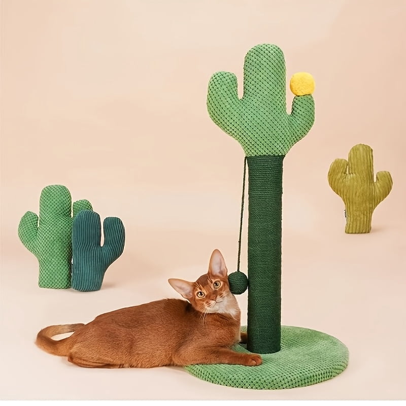 24.4" Cactus-Shaped Cat Scratching Post with Natural Sisal and Hanging Ball Toy – Indoor Cats & Kittens