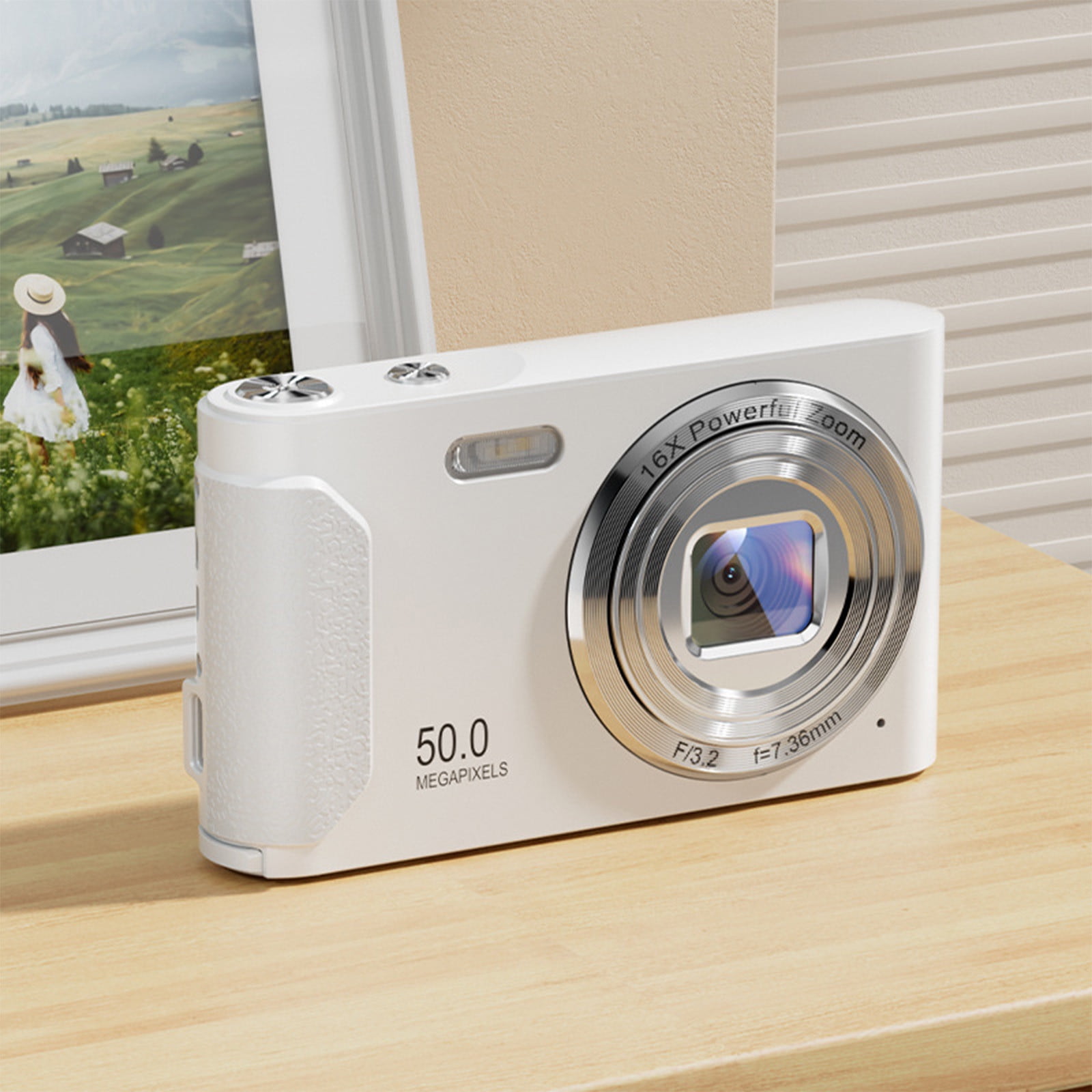 White Ccd High Definition Macro Digital Camera 16X Zoom 2.4 Inch Screen 800W Effective Pixel Recording Selfie Beauty Filter Camera With Built In Battery White