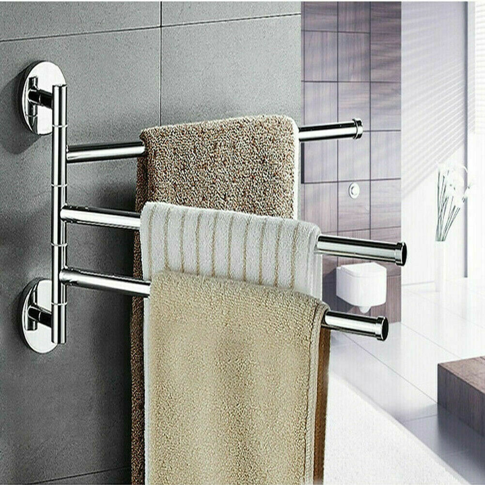 Bathroom 3 4 Swing Arm Towel Holder Bar Rails Rack Wall Wall Mounted Movable Towel Rod Walmart