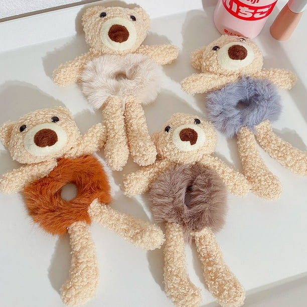 4pcs Cute Bear Hair Tie Rabbit Plush Hair Scrunchies Sets, Plush Bear Hair Rope Bunny Hair Ties Fluffy Hair Scrunchies Cute Animal Scrunchies para mujeres niñas herramientas para el cabello TUNC Sencillez