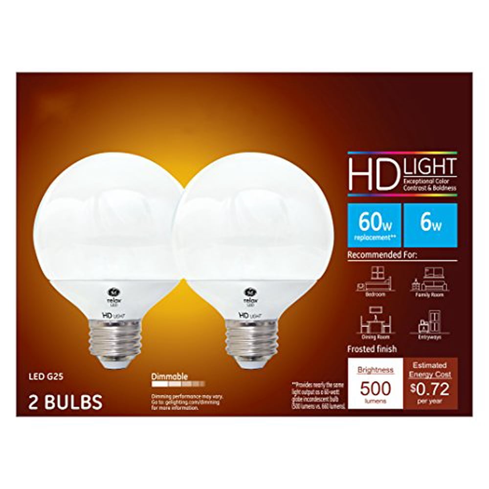 GE LED 6W HD Relax Soft White G25 Globe Frosted Finish, Medium Base