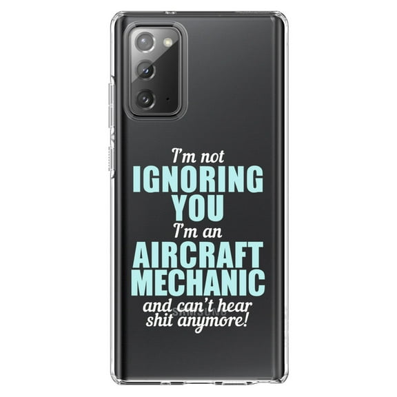 DistinctInk Clear Shockproof Hybrid Case for Samsung Galaxy Note 20 (6.7" Screen) - TPU Bumper Acrylic Back Tempered Glass Screen Protector - I'm Not Ignoring You Aircraft Mechanic Can't Hear