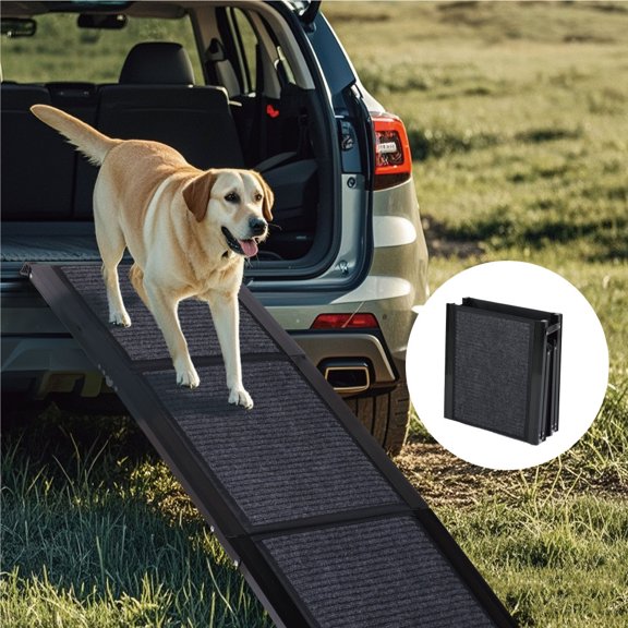 Zukka 65" Folding Aluminum Dog Ramp for Car, SUV & Truck, Portable Pet Stairs with Non-Slip Surface, Supports up to 250 lbs, for Medium & Large Dogs