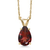 Gem Stone King 14K Yellow Gold Red Garnet Pendant Necklace for Women | 1.42 Cttw | Gemstone January Birthstone | Pear Shape 9X6MM | With 18 inch Chain
