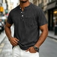 thumbnail image 6 of ZCFZJW Distressed Henley Shirts for Men Vintage Classic Fit Short Sleeve 1/4 Button V Neck Washed Denim T-Shirts Retro Acid Wash Solid Tee Top with Pocket, 6 of 7
