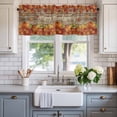 thumbnail image 2 of Fall Maple Leaves Farmhouse Short Window Curtain Valances, Thanksgiving Pumpkin Rustic Corn Brown Plank Rod Pocket Kitchen Valances for Living Room Bedroom Bathroom Cafe 42" x 18", 2 of 8