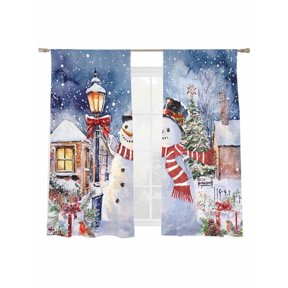 Christmas Xmas Sheer Curtains 2 Panels Set, Tree Snowman Winter Scene Bird Window Sheer Curtains for Living Room/Bedroom, Light Filtering Rod Pocket Voile Drapes, 52" W x 72" L