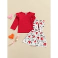 thumbnail image 2 of goowrom Toddler Girls Valentine?s Day Outfits, Long Sleeve Solid Color Ruffle Tops + Suspender Skirt Set, 2 of 8