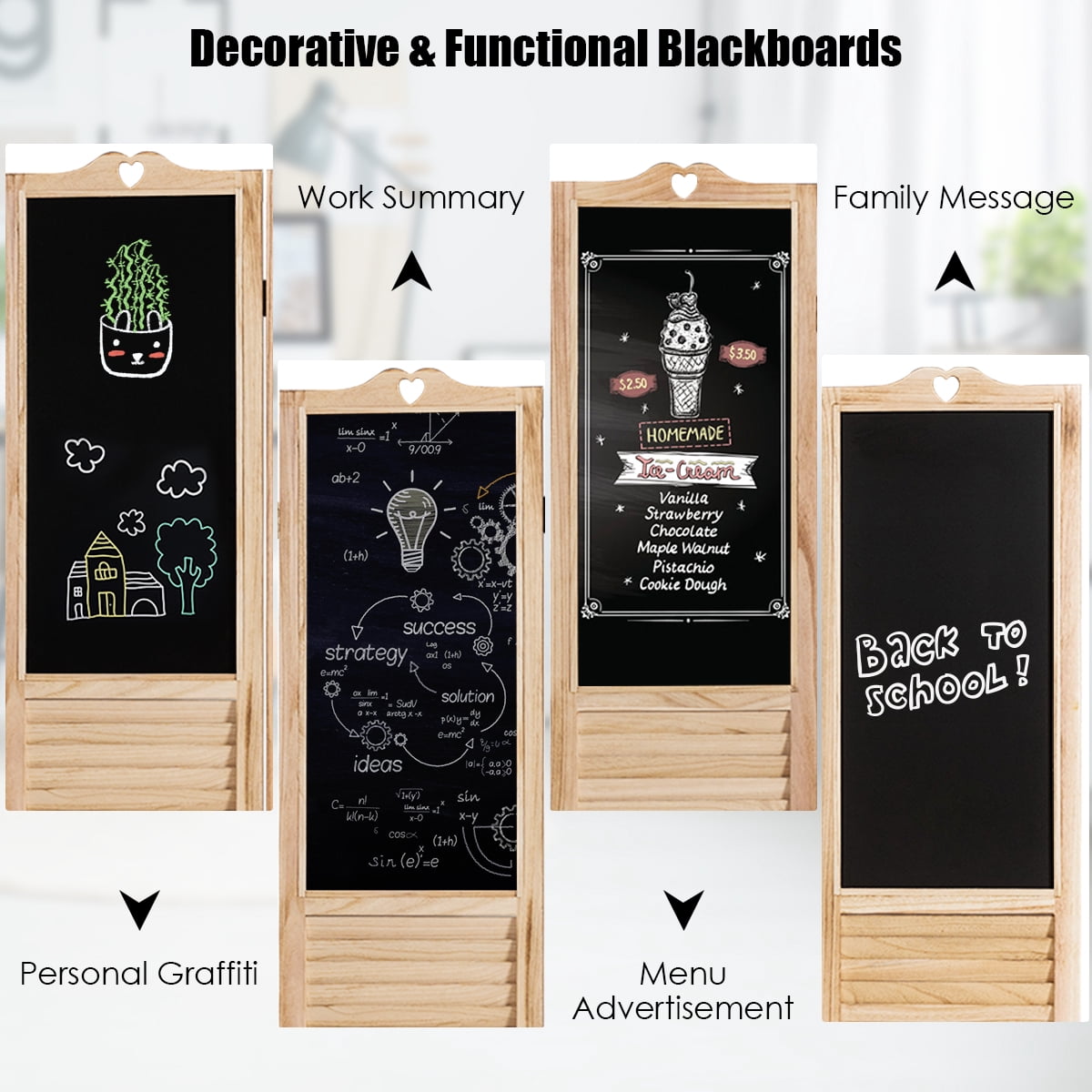 Costway 4-Panel Folding Divider Screen W/Chalkboard 5.7Ft Tall Natural