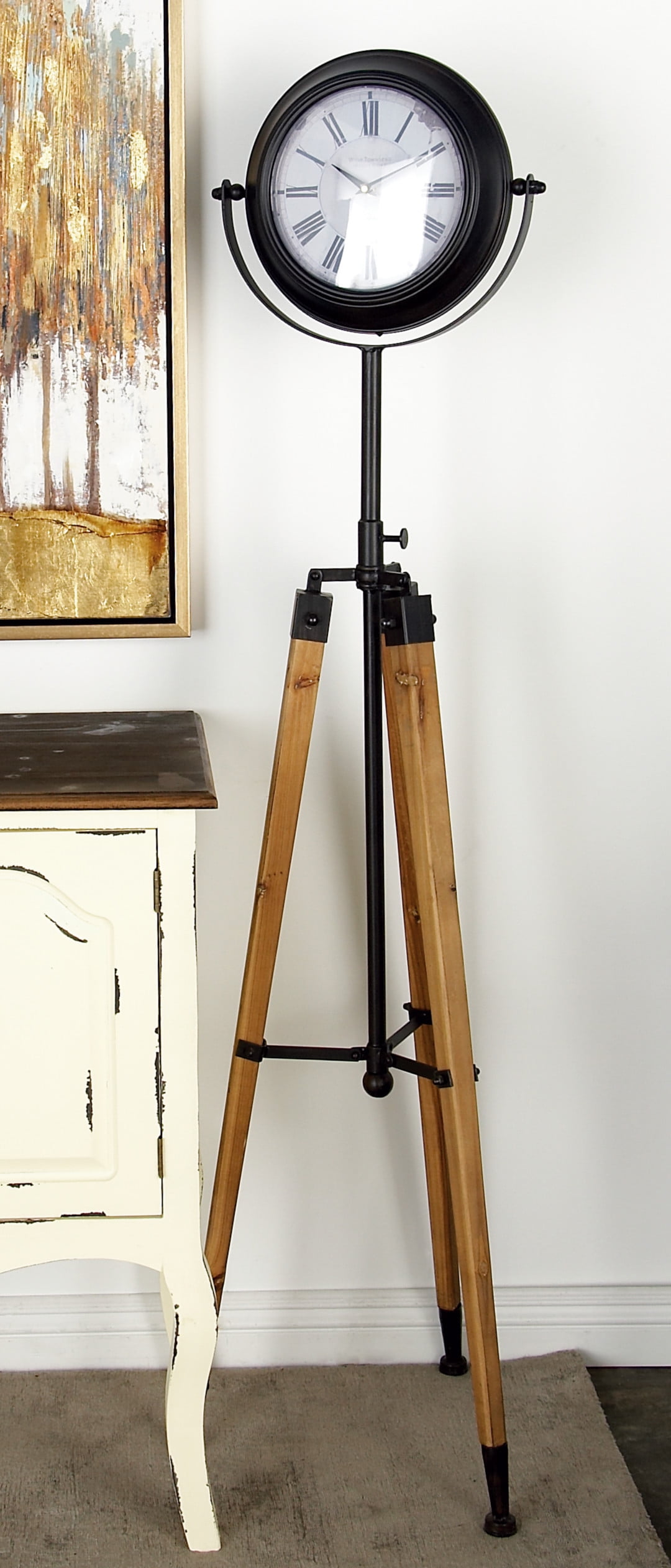 DecMode Tall Metal and Wood Tripod Floor Clock, 16" x 62"