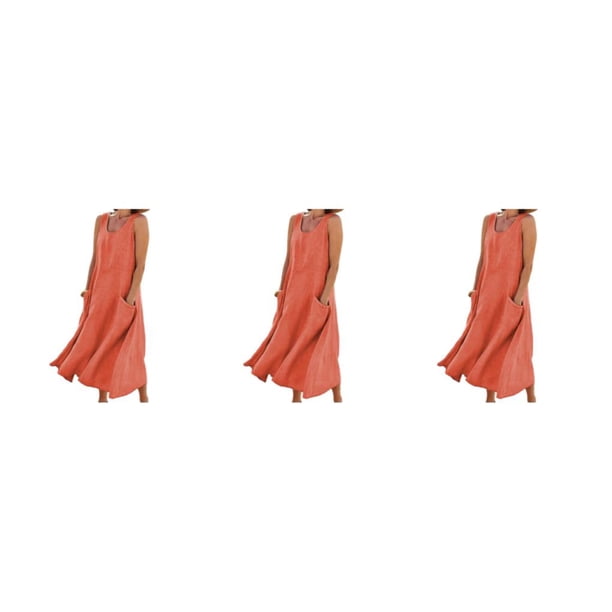 Vestido De Lino De Algodón Qarigey Sin Mangas Boho Estilo Vintage Kaftan Largo Diario Naranja XL