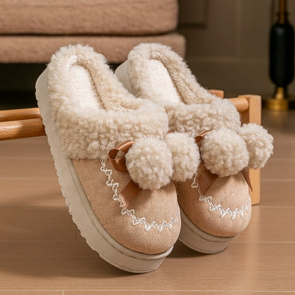 KANG Cozy Winter Slippers For With Sole And Pompom Detail Soft Fleece Shoes Indoor Outdoor Comfort