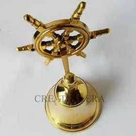 Shiny Brass Ship Wheel Bell – 4" Wall Hanging Nautical Door Bell, Marine Decor, Antique Finish