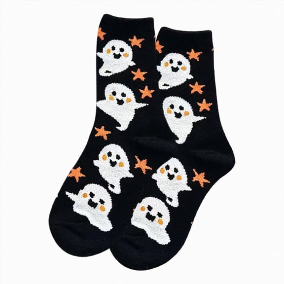 NOLDARES Halloween Socks for Women Girls, 1 Pairs Ghosts Print, Colorful Pattern Novelty Cute(Z189-Black)