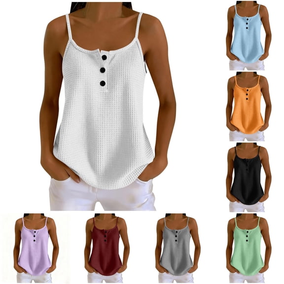 Hauaitttt Knit Adjustable Camisole with Button Details for – Stretchy Tank Top Without Sleeves and Seaming Sports Top Women