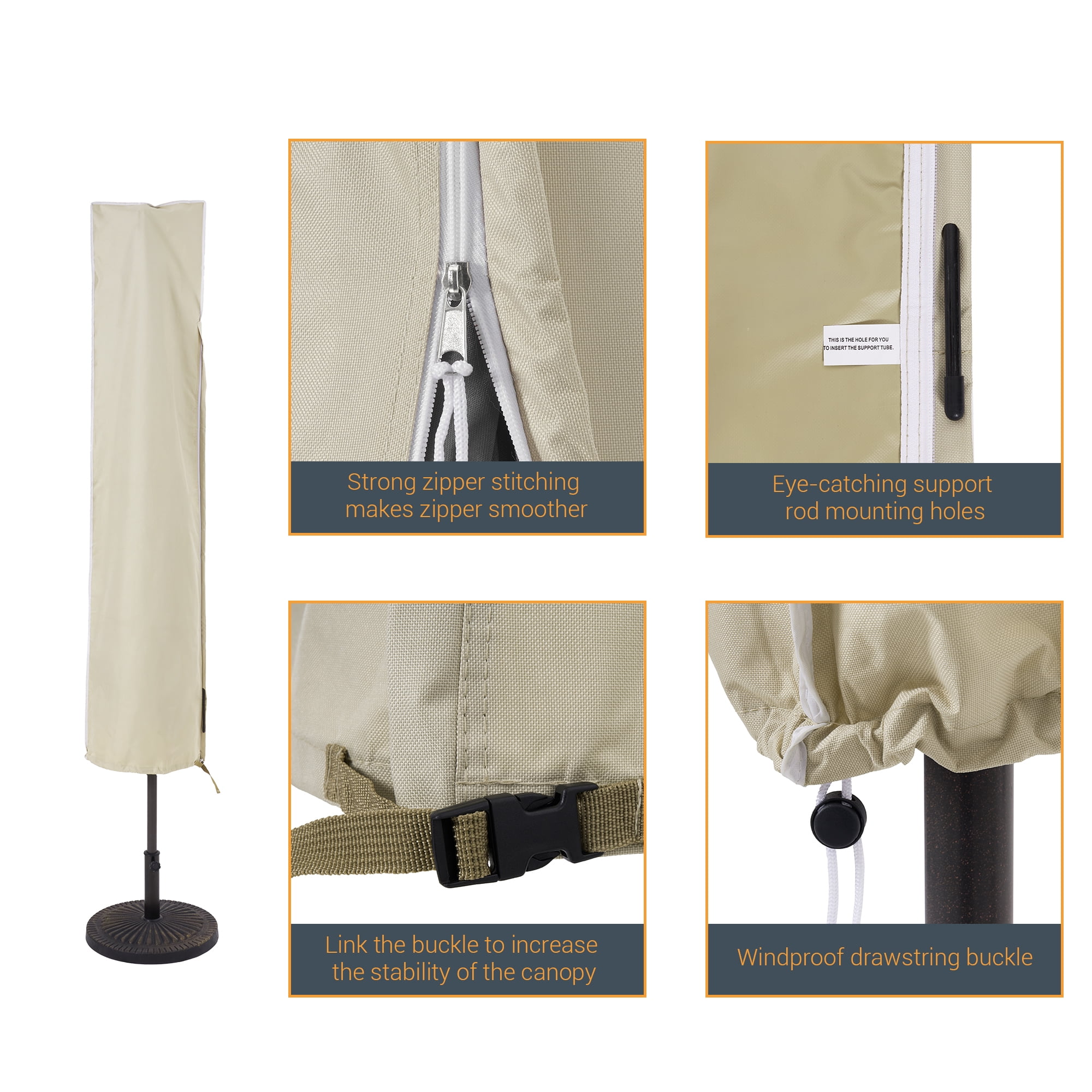 ACEGOSES Patio Market Table Umbrella Covers Zippered Waterproof Outdoor Parasol Deck Umbrella Cover, Fit for 7.5–11 Feet,KhaKi