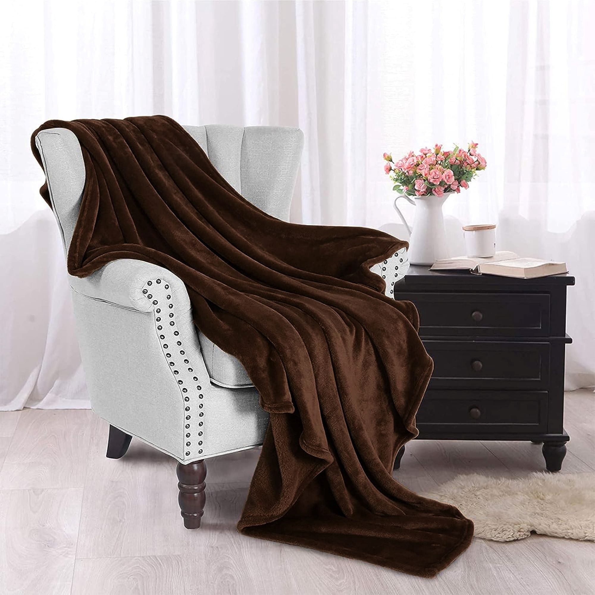 24 Pack of Bulk Wholesale Soft Cozy Plush 60”L x 50”W Lightweight Reversible Microfiber Sherpa Throw Blankets for Adults, Kids, Pets, Beds, Couches and Loveseats in Chocolate Brown