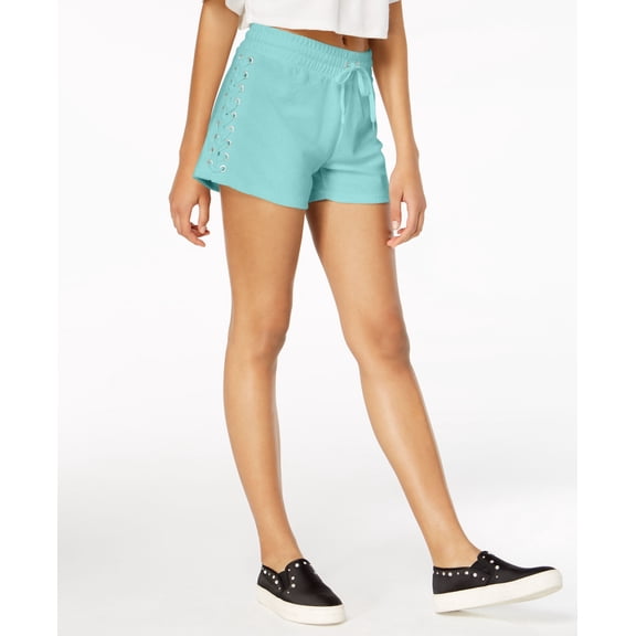 Material Girl Juniors Lace Up Drawstring Waist Shorts Key Largo Blue XL