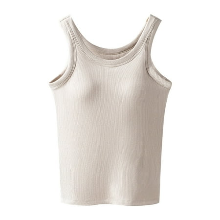 HYSYSB Camisole Tops for Women balconette Bras tank Top sleeveless Tops suspended Vest with Chest Pad Strapless Bra T Integrated Shirt with Chest Pad As a Base cotton Tank Top Women Beige L