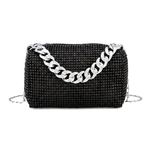 Elegant Rhinestone Evening Bags for Women with Chunky Crystal Handle and Thin Chain Strap Black