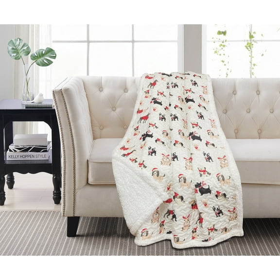 Holiday Puppies Sherpa Throw