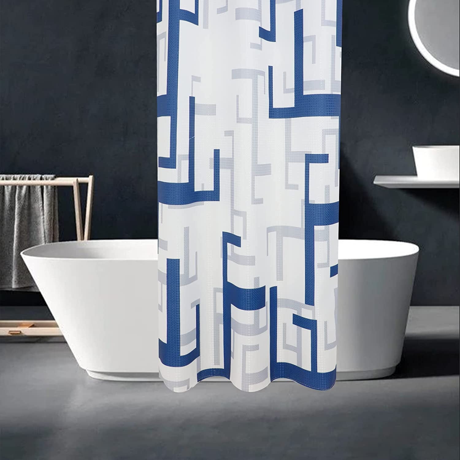 Small Stall Shower Curtain 36x72 for Bathroom, Blue Shower Curtain Half Size Shower,Geometric Narrow Shower Curtain for Kids, 36 inch Deep Sky Blue Fabric Shower Curtain with Water Repellent Washable