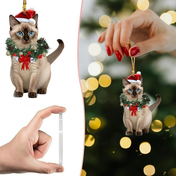 Christmas Decor Hangs Christmas Ornament Cat Christmas Ornaments 2D Acrylic Cat Ornaments For Christmas Tree Xmas Cats Ornament With Wreath And Santa Hat Cute Decorative Pendant For Wall Door