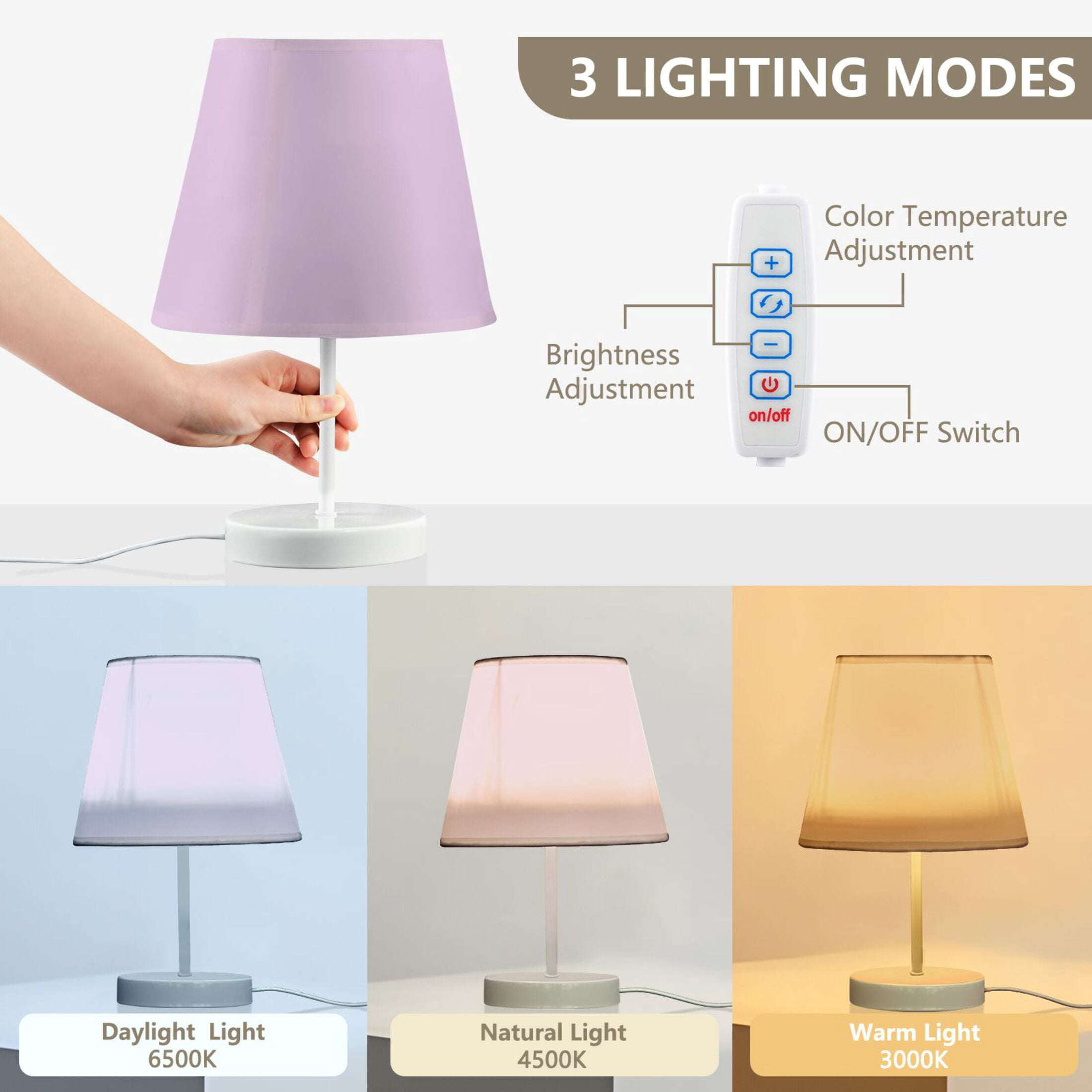 Taro Purple Desk Lamp LED Table Nightstand Lamps with 3 Color Temperatures for Home Bedroom Living Room Decor 6x11
