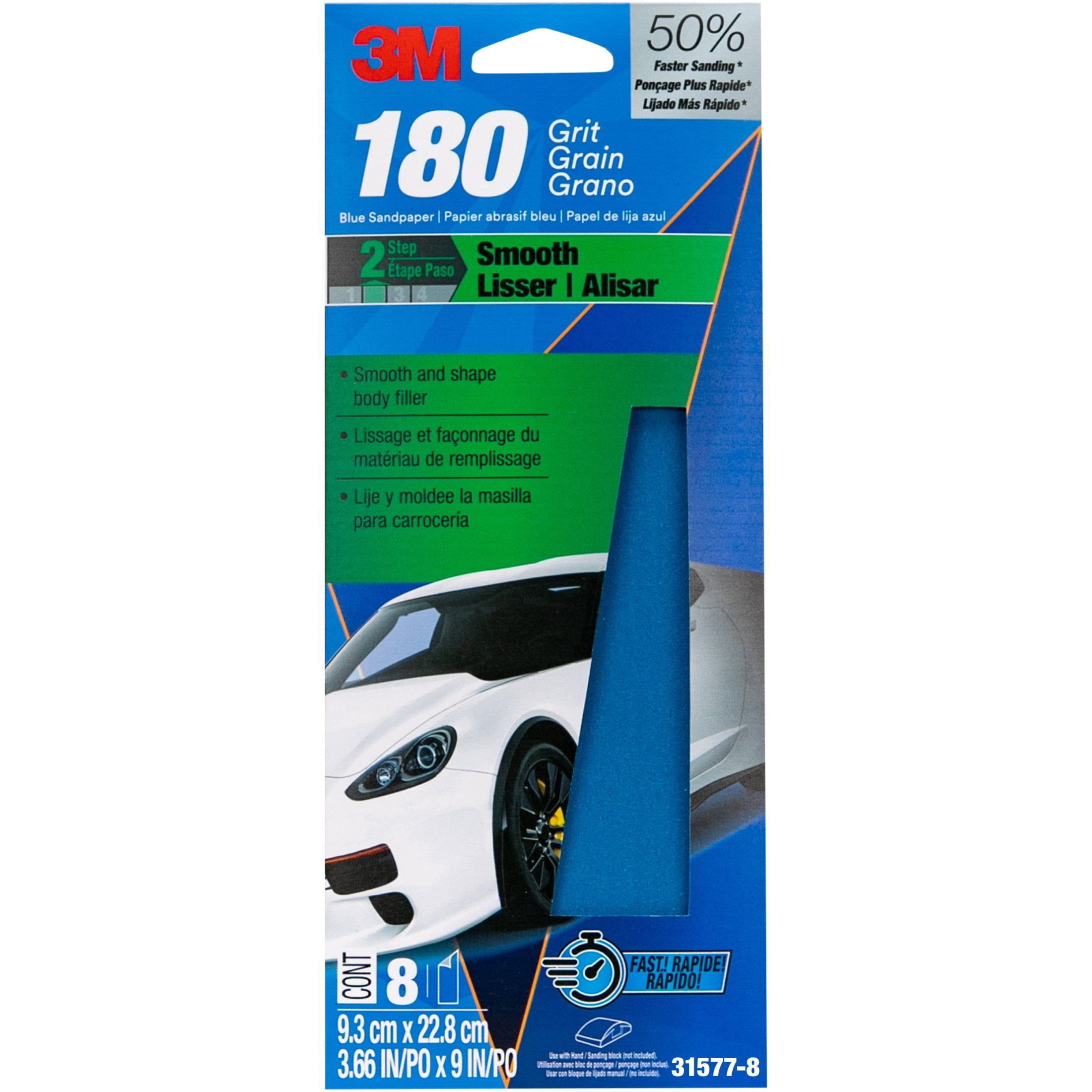 (2 pack) 3M Blue Technology Sandpaper , 3 2/3 in x 9 in, 180 Grit, 8-Pack