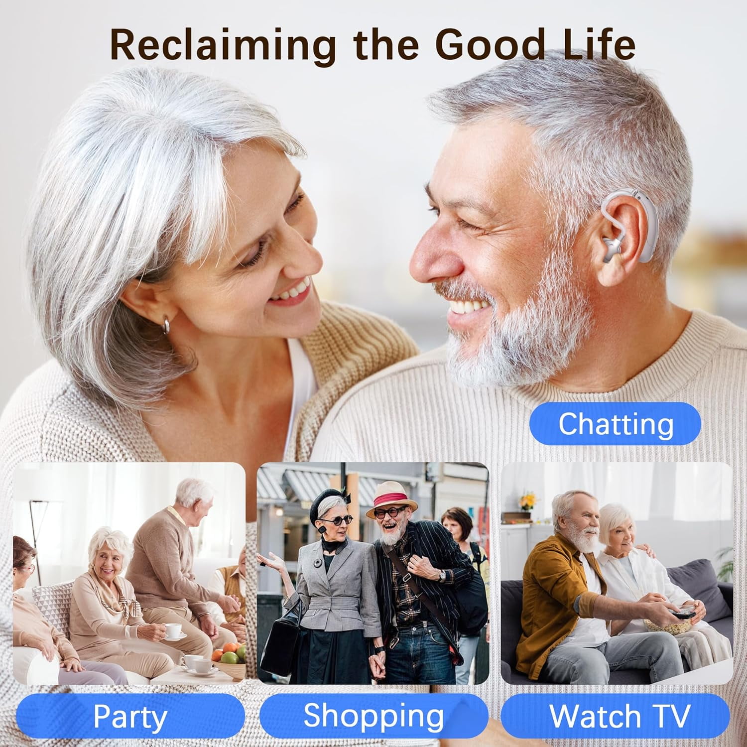 Hearing Aids for Seniors, Hearing Aids Rechargeable with Noise Cancelling and Volume Control, Hearing Amplifier for Adults Hearing Loss, Portable Behind-the-Ear Hearing Aid Headphones (silvery)