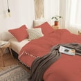 thumbnail image 2 of DNG Creations 3 Piece White Pom Pom Duvet Cover with Zipper Closure, 100% Egyptian Cotton, 800 Thread Cotton ( Full/Queen - Solid Brick Red ), 2 of 5