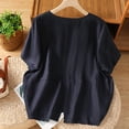 thumbnail image 4 of Antinious Summer Tops for Women Trendy,Sweatshirt for Women,Ladies Imitation Linen Embroidered Short Sleeved V-Neck Pullover Fashionable Top,Navy,L, 4 of 5