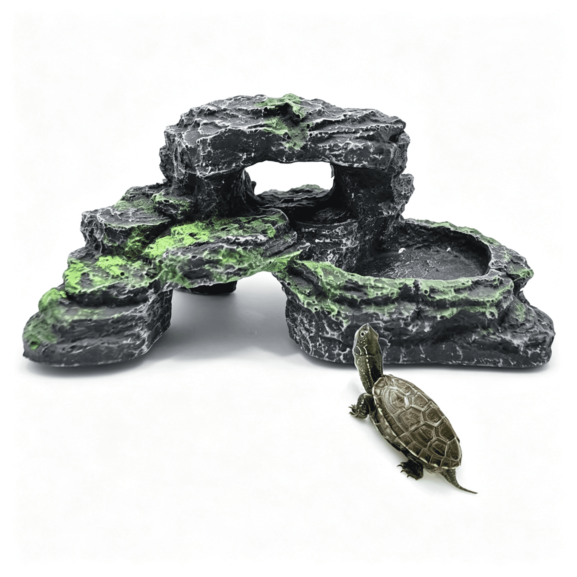 BESTSKY Reptile Hide Resin Turtles Dock for Aquarium (Size: 7.1 X 4.7 X 2.7"Es),Turtle Basking Platform for Small Size Snake Crested Gecko Lizard Frogs Newts