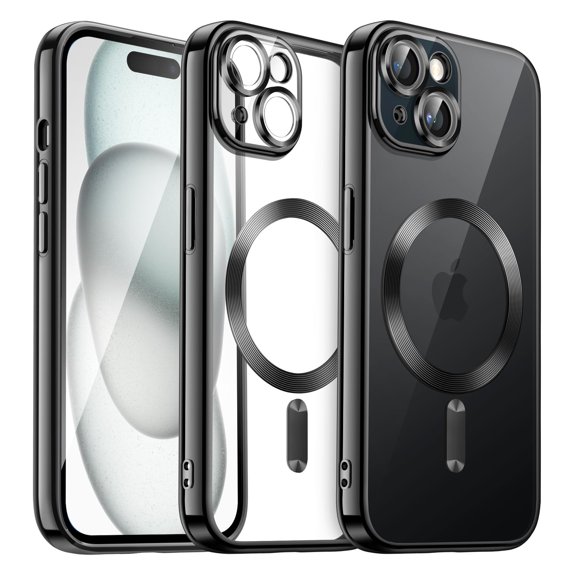 JETech Electroplated Case for iPhone 15 6.1-Inch, Camera Lens Full Protection, Compatible with MagSafe Wireless Charging, Shockproof Soft TPU Phone Cover (Black)