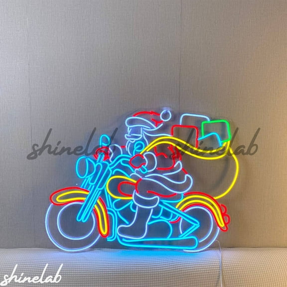 Shinelab Santa Claus Riding Motorcycle LED Neon Sign, Christmas Decor, Christmas Neon Sign