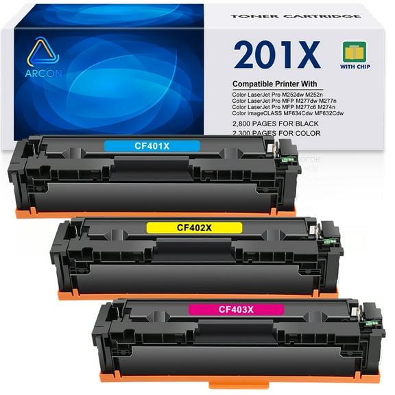 201X 201A Compatible Toner for HP CF400X CF400A Color Laserjet Pro M252dw M277dw CF401X CF402X CF403X M252 M277 Printer Ink(Cyan Magenta Yellow, 3-Pack)