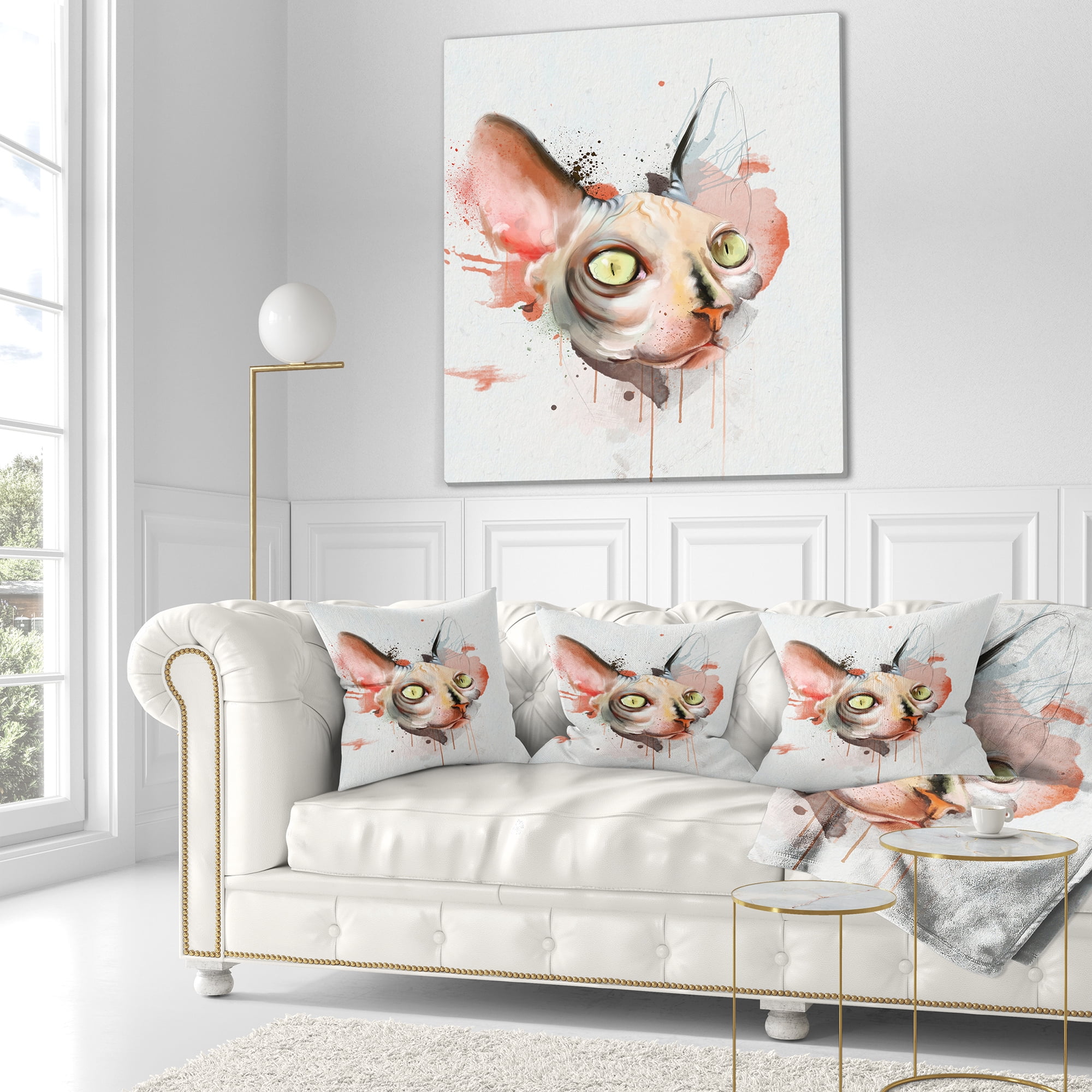 Designart Red Faced Cat Watercolor Sketch - Animal Throw Pillow - 18x18