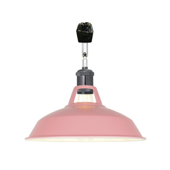 FSLiving J-Type Track Lighting E26 Base Industrial Adjustable Angle Lamp Pink Metal Shade with Black Pearl Socket Track Light Fixture for Slope Ceiling Gimbal,Bulb and Track Not Included - 1 Light