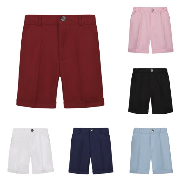 TIANZEN Toddler Boys' Loose Fit Casual Shorts Breathable Solid Color Pleated And Rolled Suit Pants For Outdoor Boy School