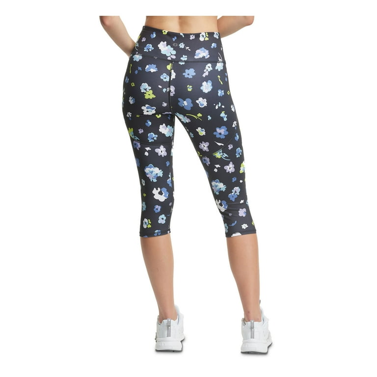 CHAMPION Womens Black Stretch Moisture Wicking Odor Technology Built-in  Pocket Floral Active Wear Cropped Leggings XL 