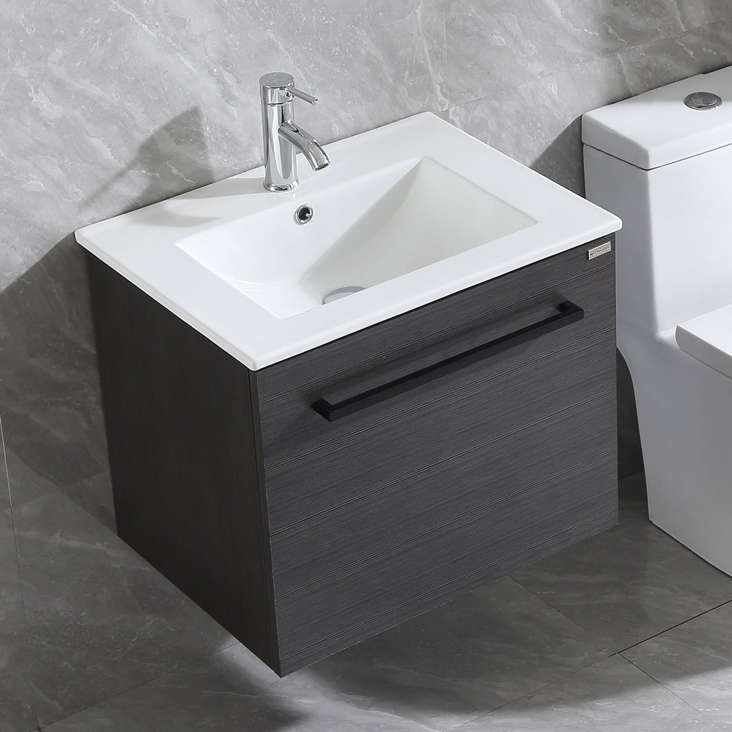 Wonline 24 in. Wall Mount Bathroom Vanity Black Wood Cabinet with Sink and Faucet Floating Style Mirror not Include