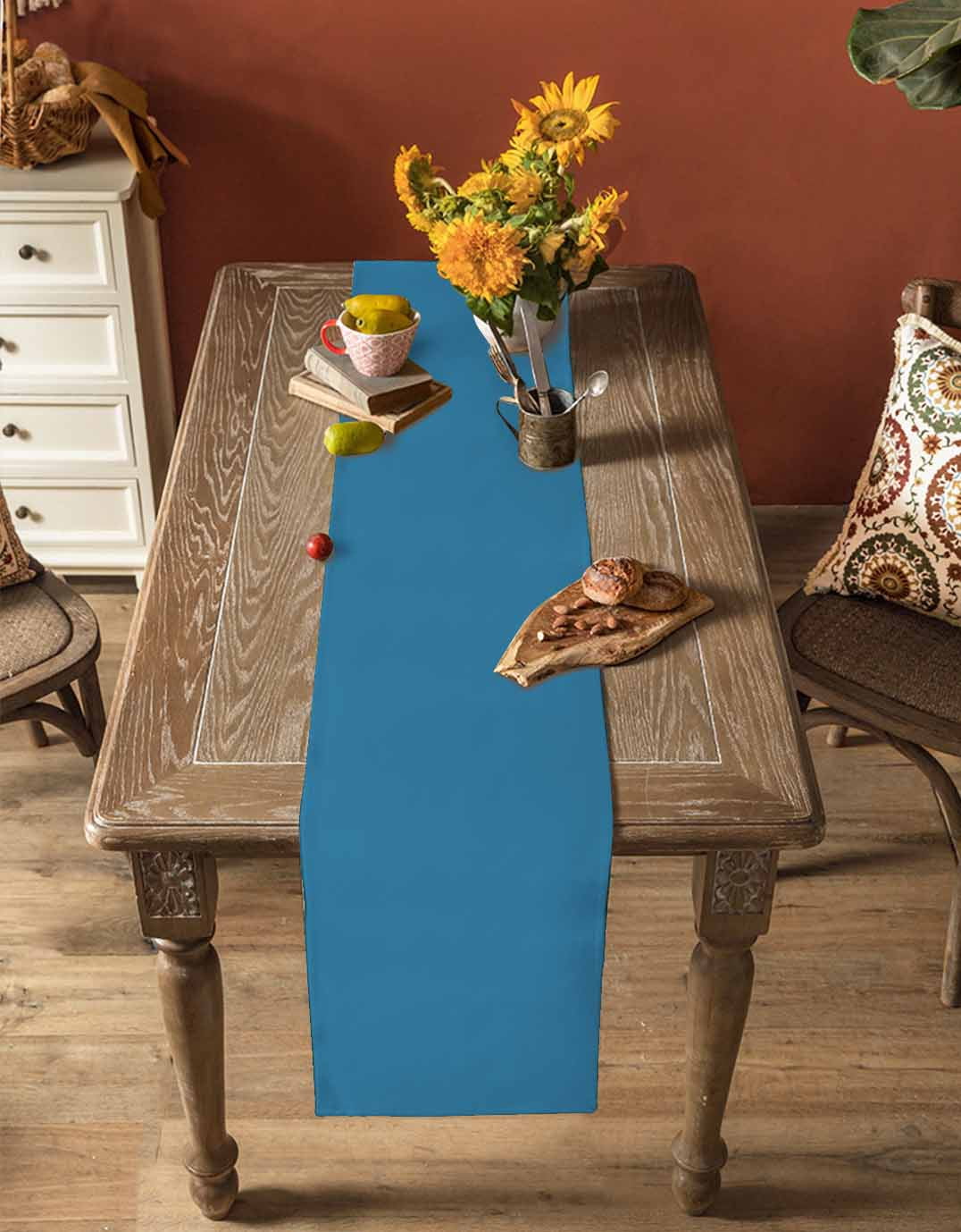 ERUNPONLY Blue Table Runner - 120 Inch Long Modern Pure Wave Ride Cotton and Linen Blended Dress Scarves Farmhouse Table Runner for Kitchen Dining, Coffee Table, 13" x 120"