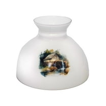 Aladdin Oil Lamp Glass Shade Fits 10 in Shade Ring Base, Diffuses, Softens and Disperses Light, White with Rustic Watermill