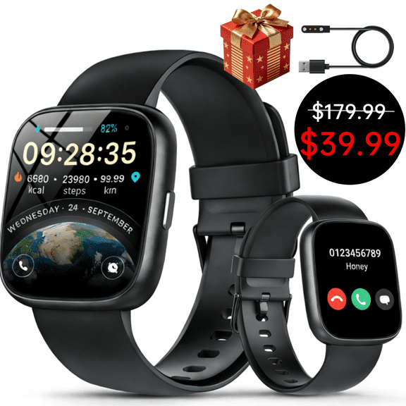 Vibeat Smart Watch: 2026 Smartwatch Compatible with Android/iPhone,1.83‘’ HD,Alexa Voice Assistant,105  Sport Modes,128MB Storage,30-Day Battery,IP68 Waterproof,Bluetooth Call,Fitness Tracker,Black