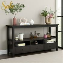 Tcbosik 57.9-Inch Black Console Table with 3 Drawers & 2-Tier Open Shelf, Modern Rustic Storage Foyer Table for Entryway, Living Room, Bedroom